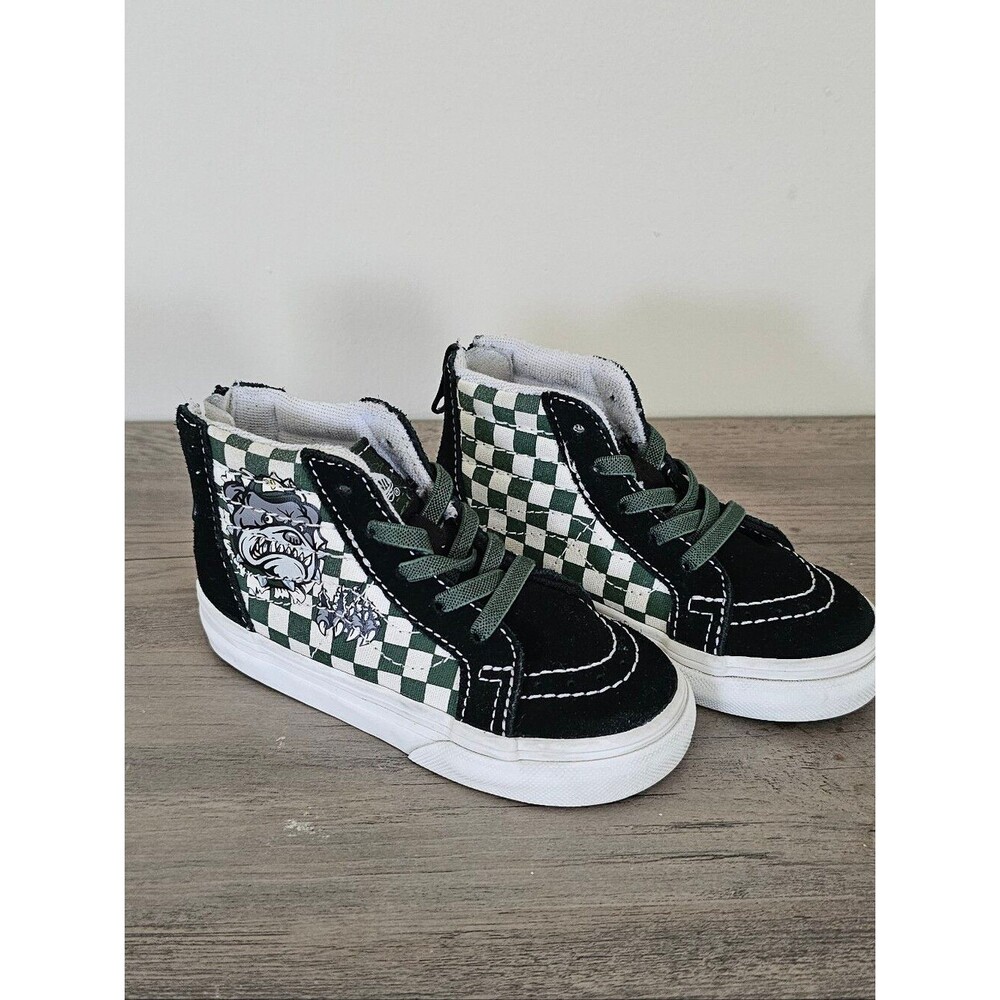 Vans Sk8-Hi Shoes Bulldog High Top Toddler Boy Girl 7.5 Green Black White